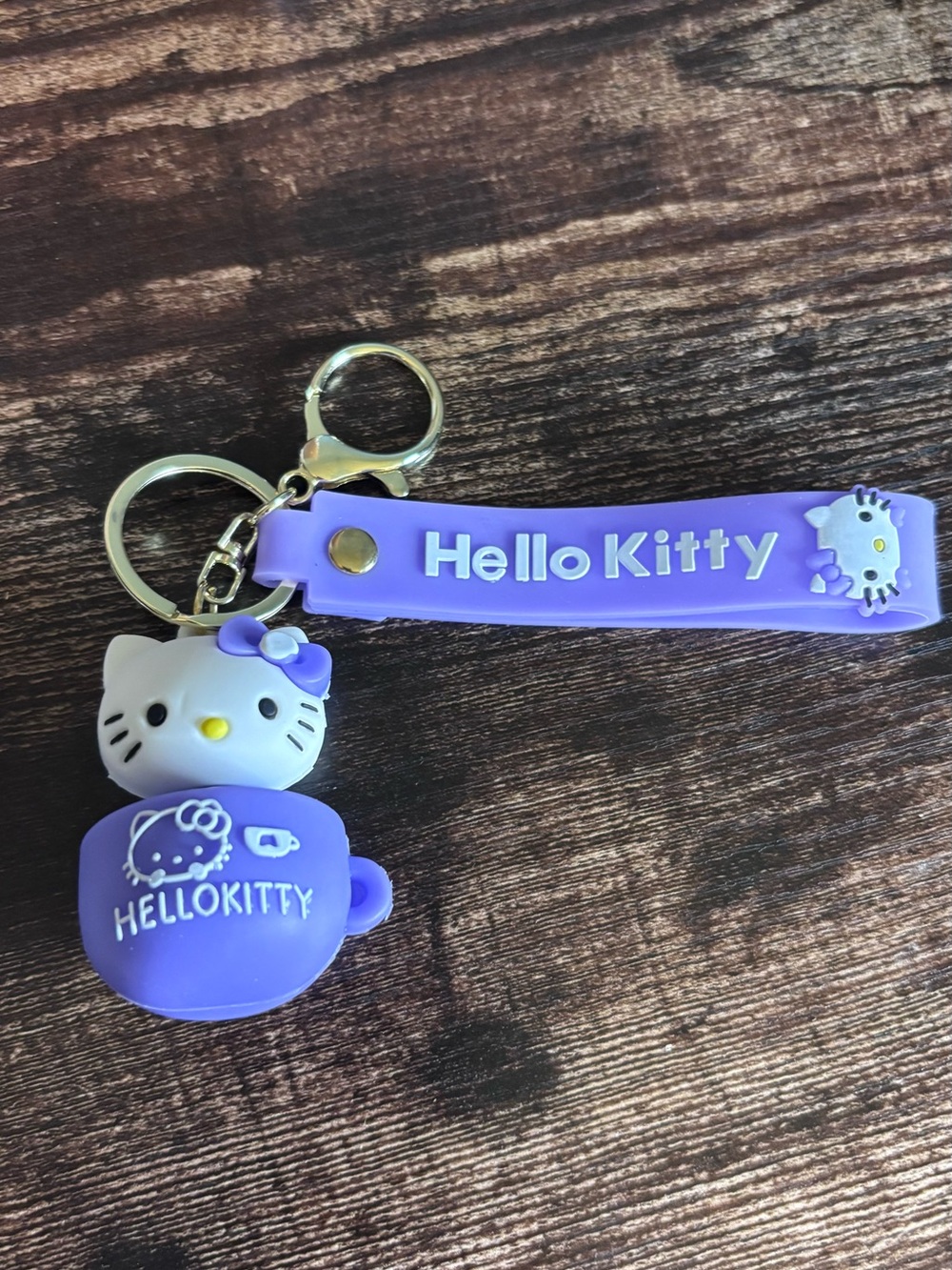Hello Kitty Purple and White TeaCup Charm Keychain with Logo Strap